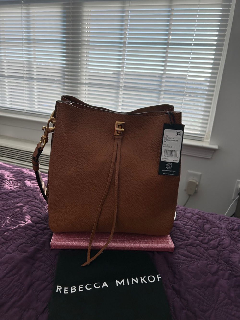 Rebecca Minkoff Tan Pebbled Leather Drawstring Shoulder Bag